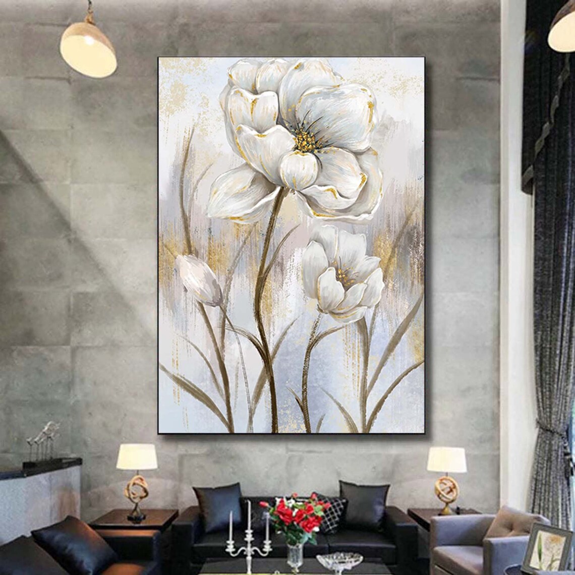 Abstract White Flower Oil Painting, Modern Wall Art - Image 5