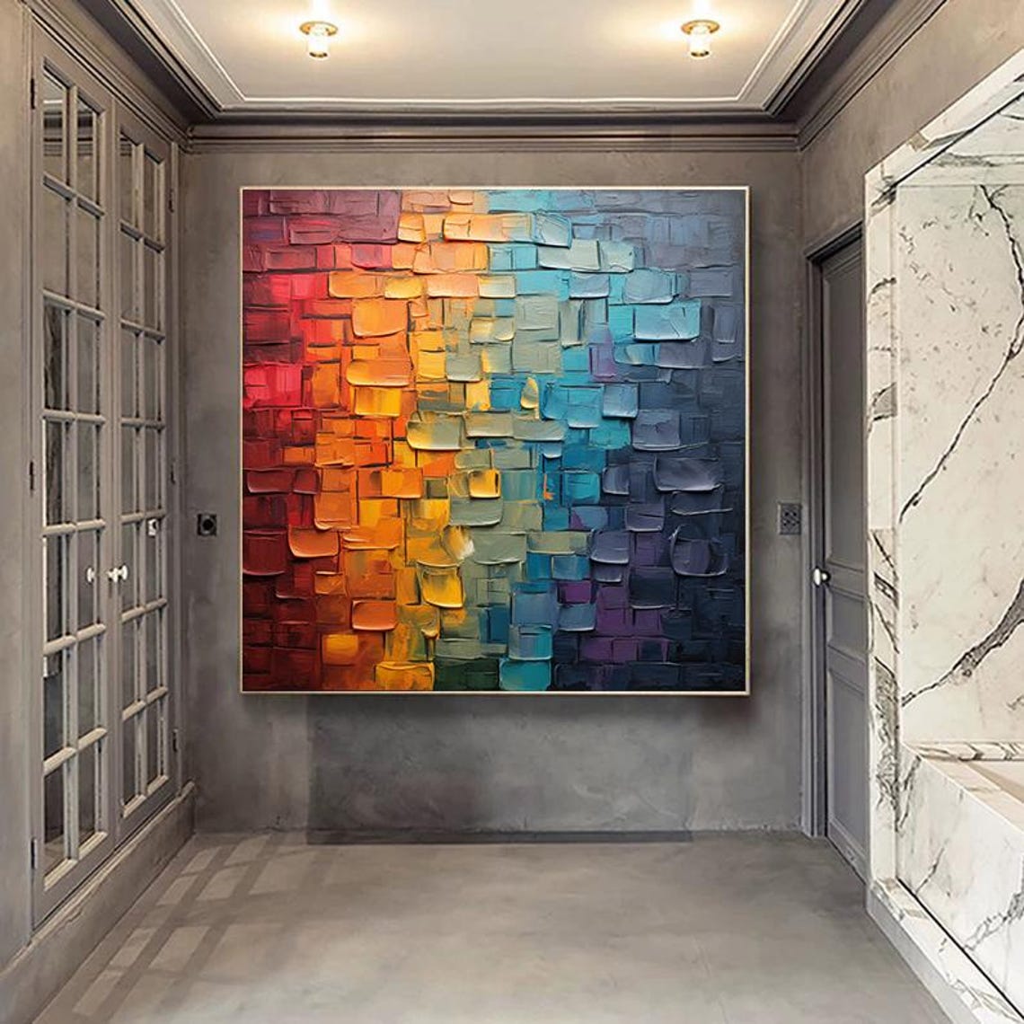 Rainbow Brick Mosaic Gradient Red Orange Blue Square Wall Poster - Image 2
