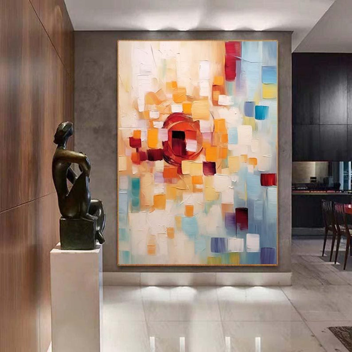 Pastel Mosaic Squares Abstract Modern Colorful 3D Textured Wall Poster - Image 7