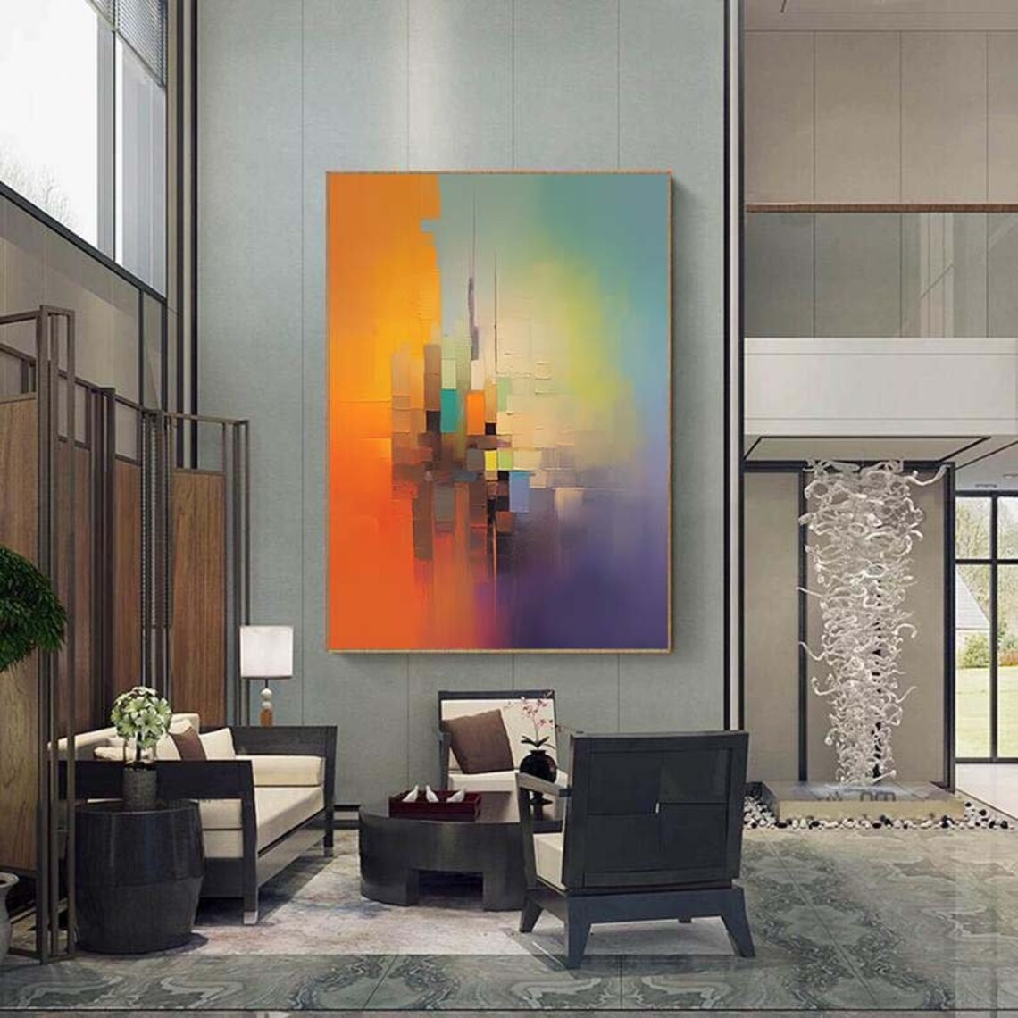 Rainbow Geometric Abstract Art Print, Living Room - Image 4