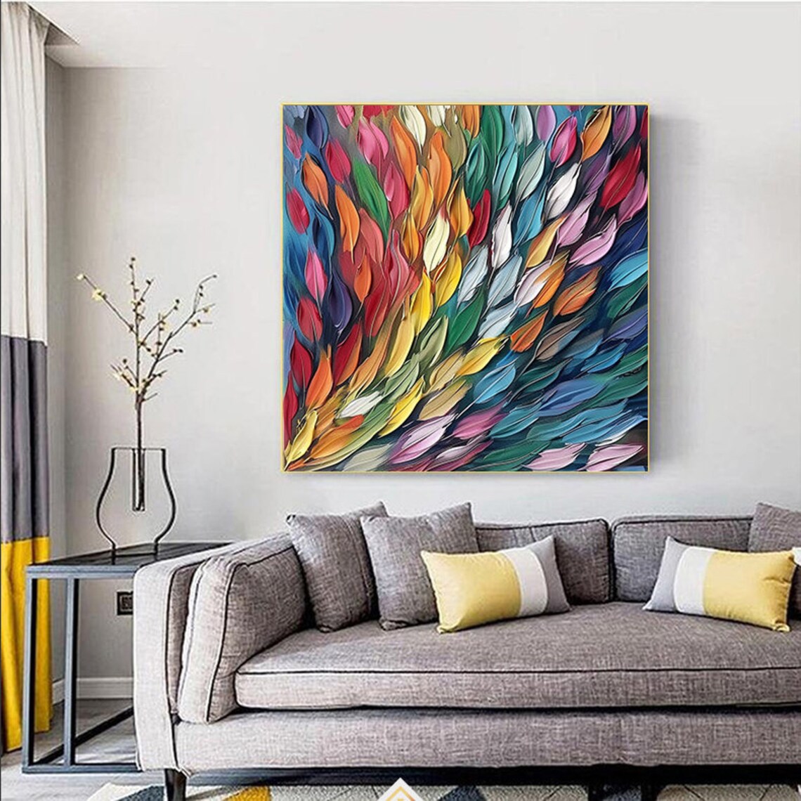 Abstract Feather Oil Painting, Colorful Living Room Art Print - Image 4
