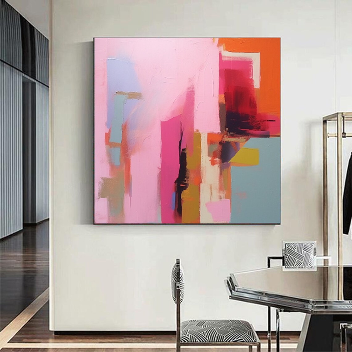 Soft Pink Magenta And Orange Geometric Abstract Blocks Poster - Image 6