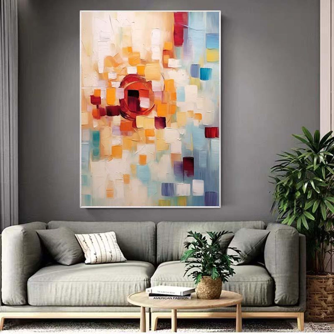 Pastel Mosaic Squares Abstract Modern Colorful 3D Textured Wall Poster - Image 3