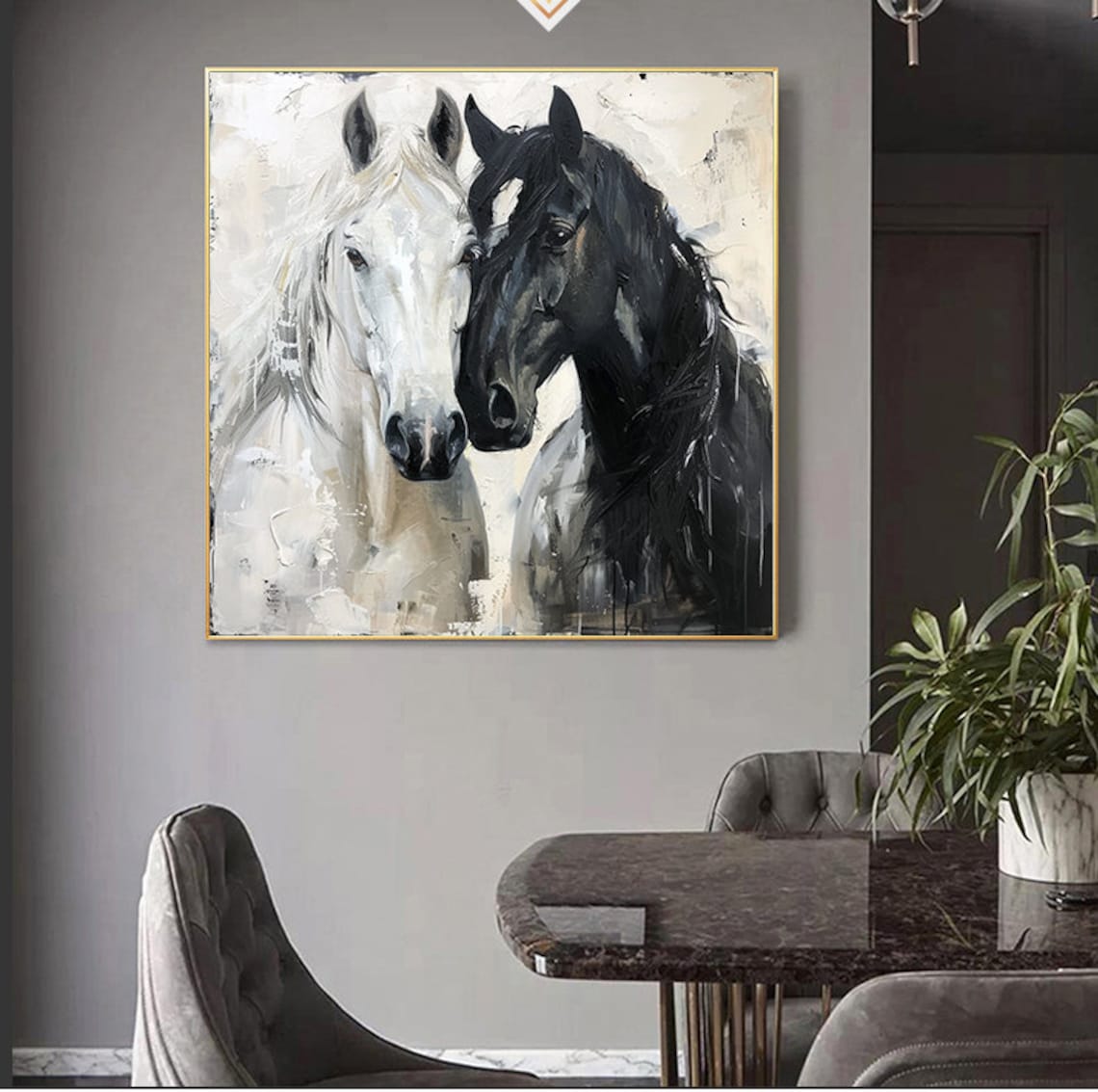 White Black Horse Oil Painting, Abstract Art Print - Image 3