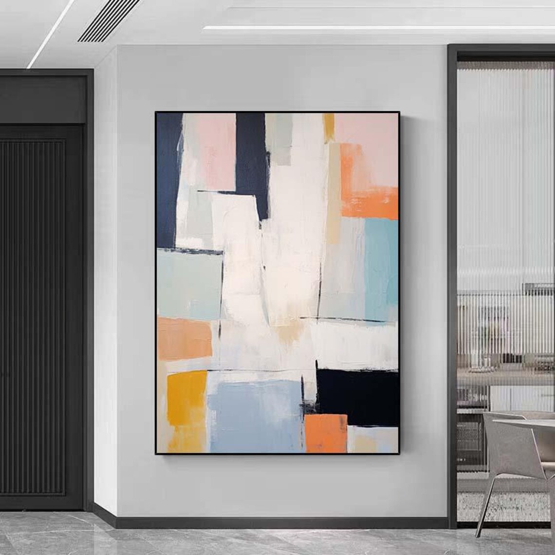 Soft Pastel Color Block Grid Cream Coral Blue Minimal Poster - Image 6