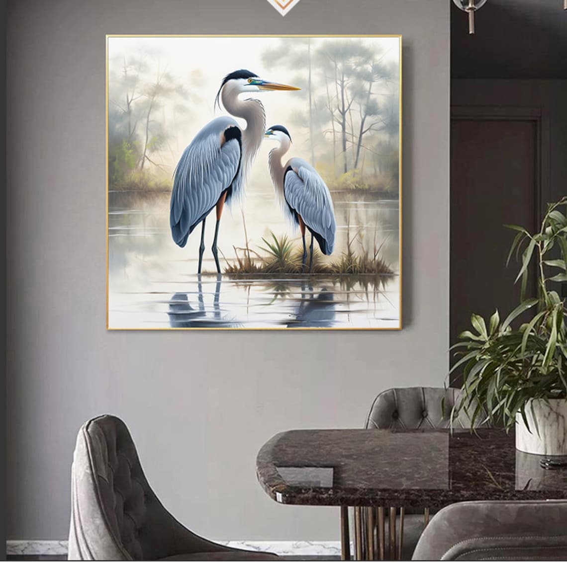 Great Blue Heron Oil Painting Art Print, Bird Decor - Image 2