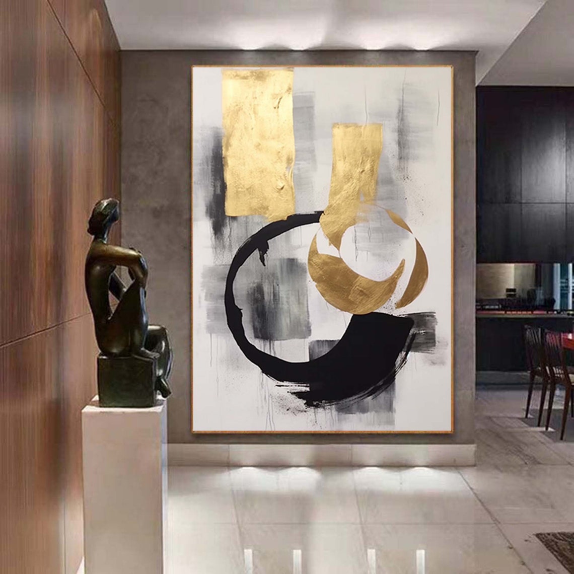 Minimal Gold Leaf And Black Brushstroke Abstract Circle Poster - Image 7