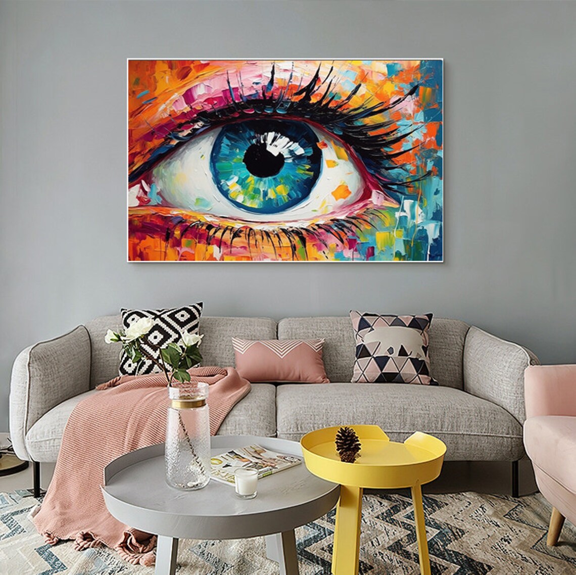 Vivid Colorful Blue Eye Abstract Oil Painting Modern Decor Poster - Image 5