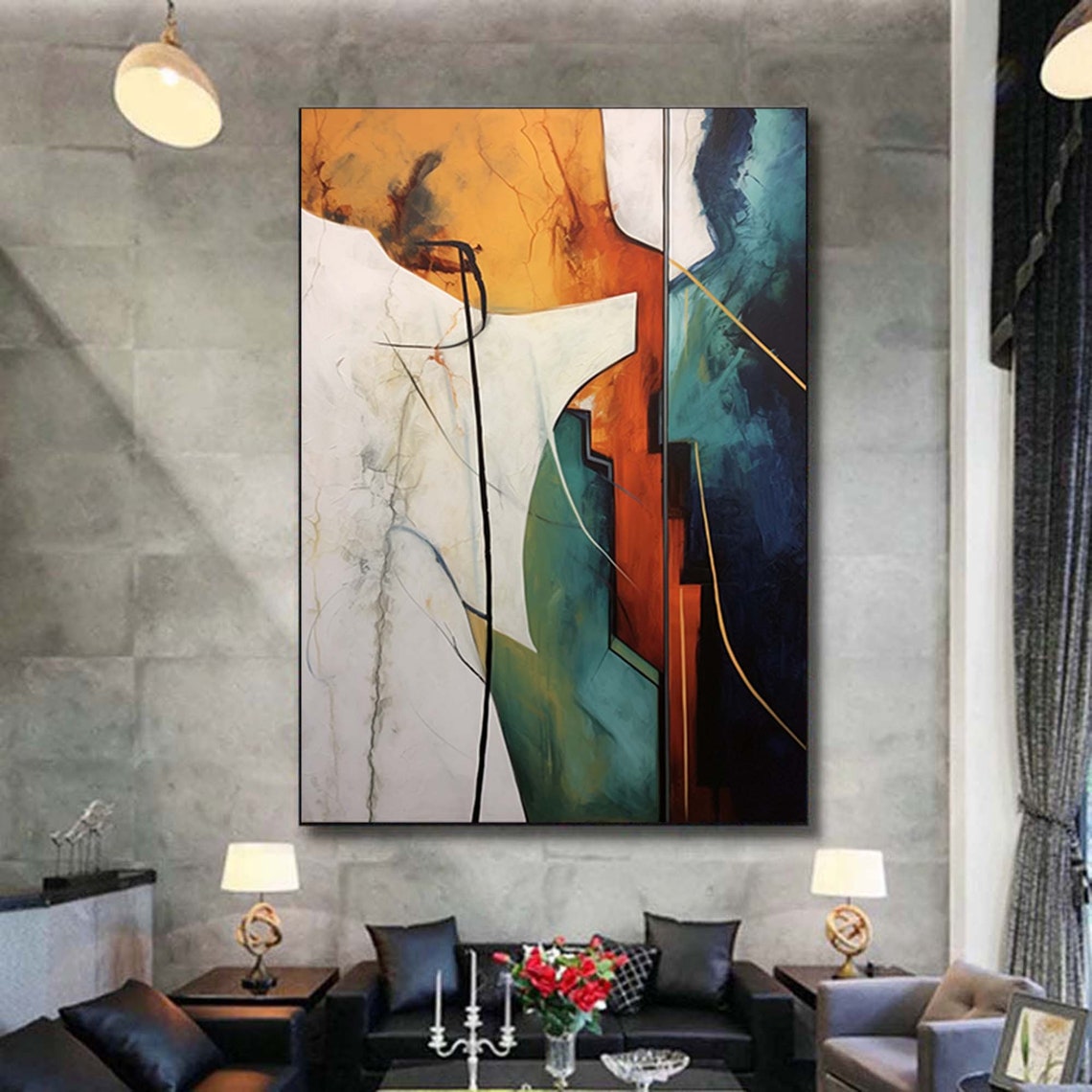Modern Geometric Abstract Composition In Ochre Teal Navy Poster - Image 4