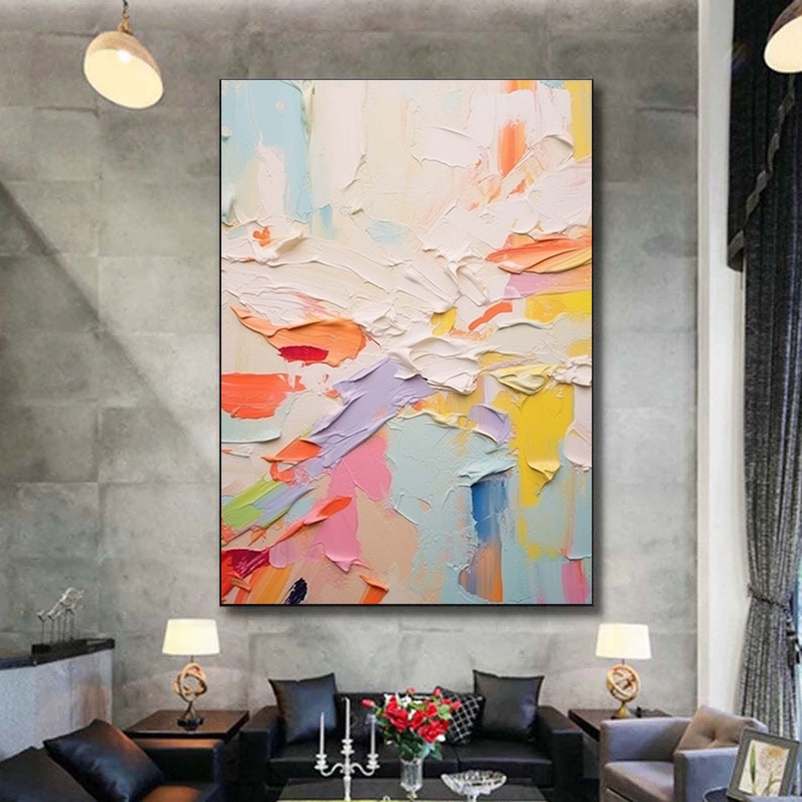 Soft Pastel Pink Yellow Lavender Abstract Modern Painting Poster - Image 4