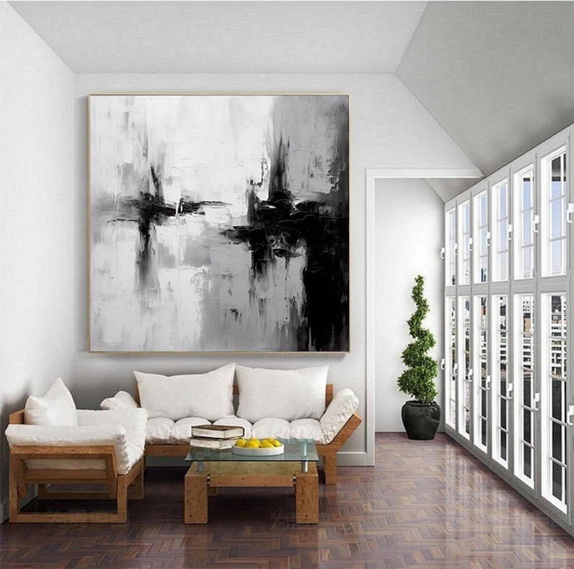 Black White Dramatic Brushstroke Square Monochrome Bold Art Poster - Image 4