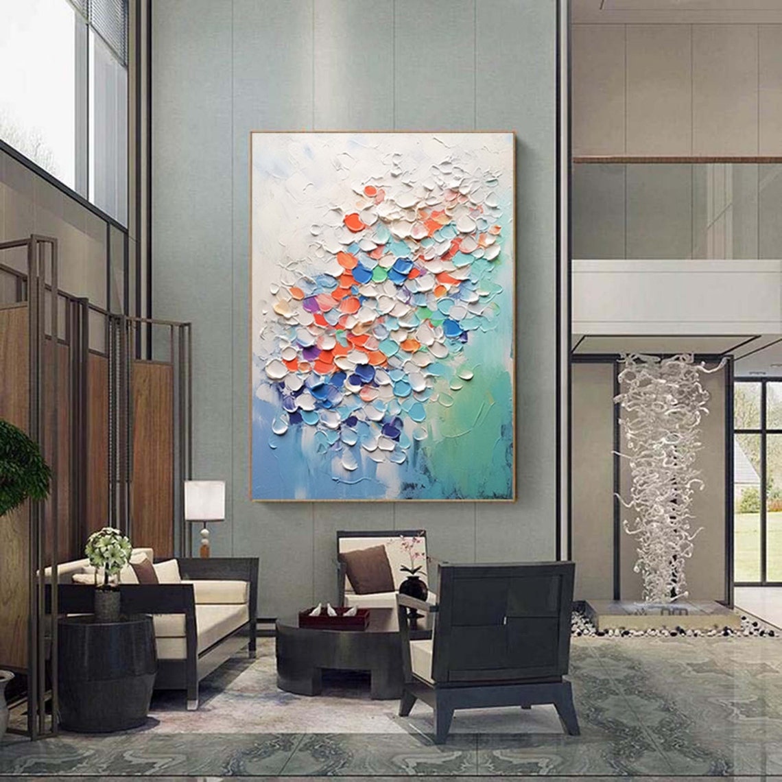 Pastel Confetti Petals Blue Abstract 3D Textured Wall Poster - Image 7