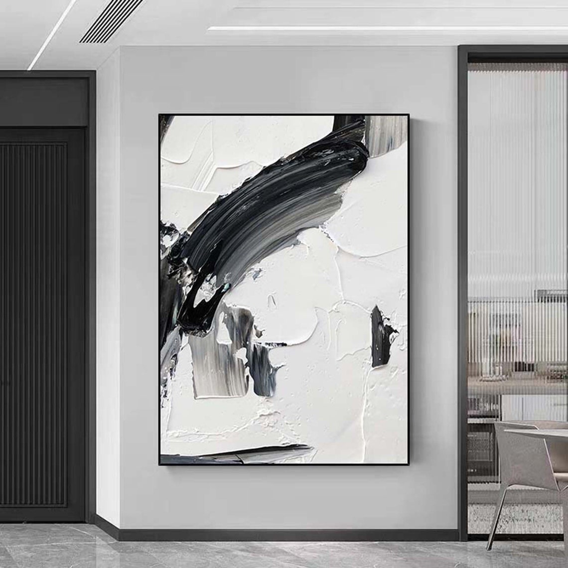 Black White Abstract Brushstroke Minimalist Modern Art Poster - Image 3