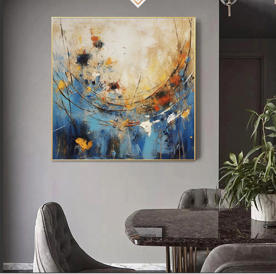 Deep Blue Swirling Abstract With Gold And Orange Accents Poster - Image 6