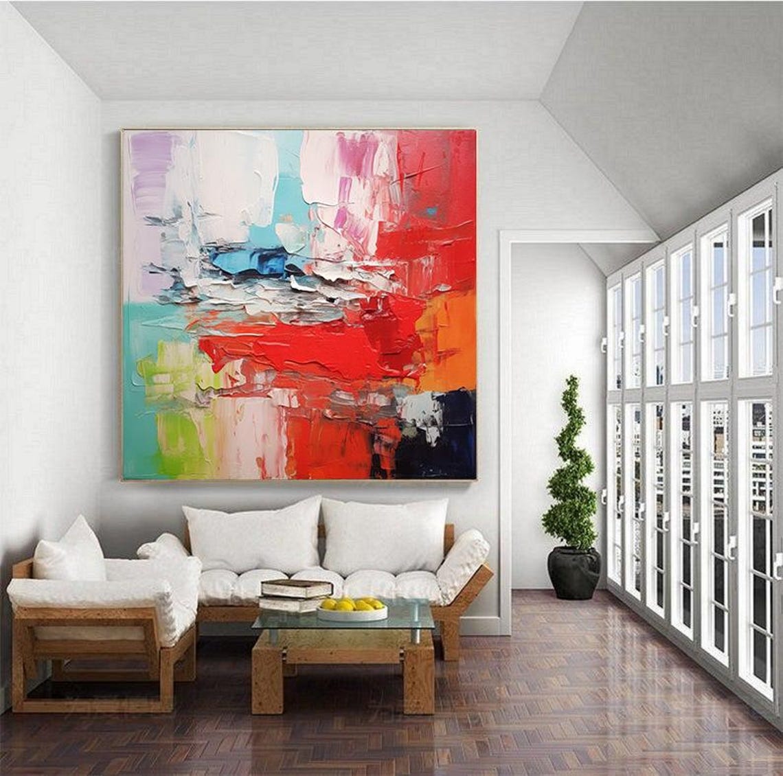 Vibrant Palette Knife Abstract Color Block Modern Painting Poster - Image 4