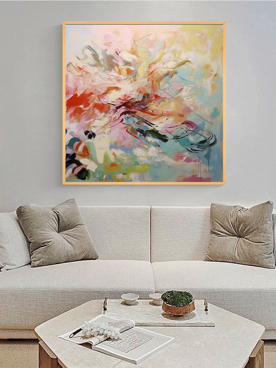 Dreamy Pastel Color Burst Abstract Oil Painting Modern Wall Poster - Image 4