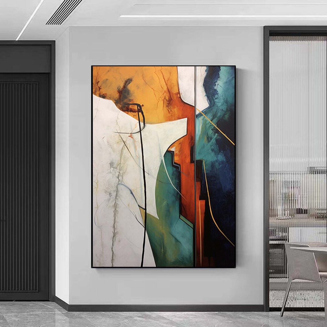Modern Geometric Abstract Composition In Ochre Teal Navy Poster - Image 5