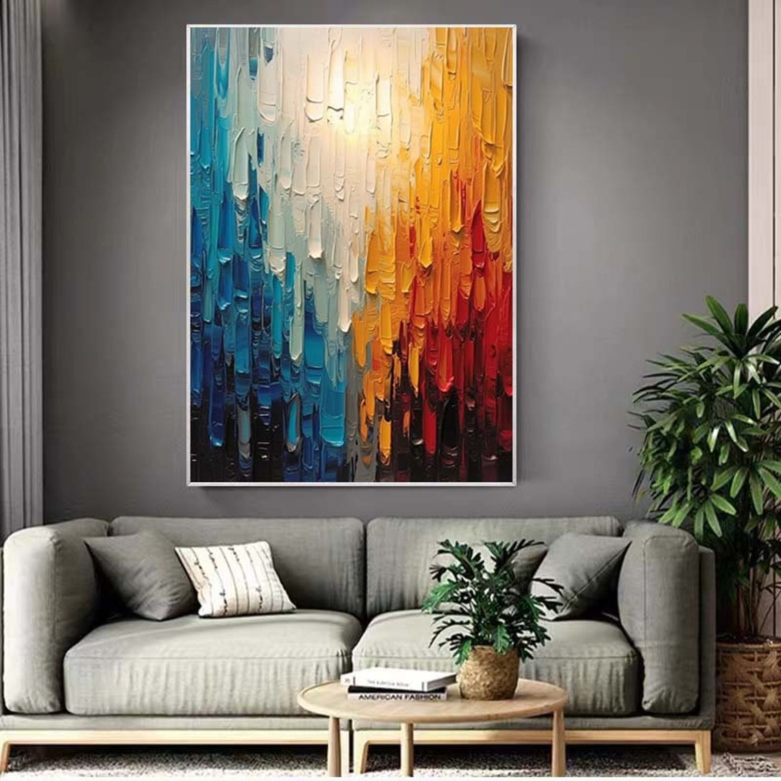 Blue to Crimson Palette Knife Ombre Drip Abstract Vertical Wall Poster - Image 3