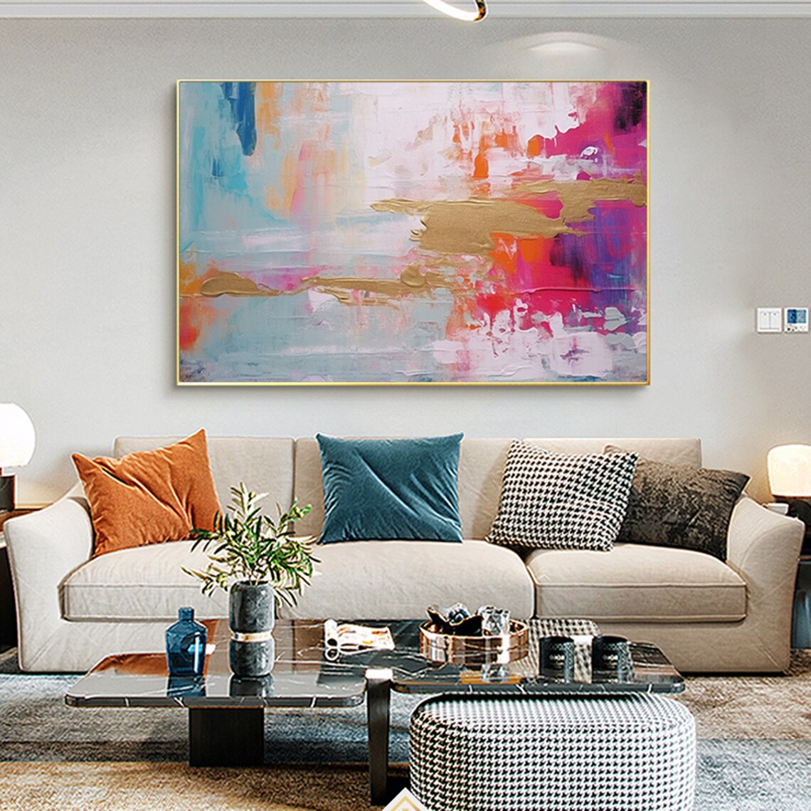 Colorful Abstract Pastel Impasto Art with Gold Accents Poster - Image 2