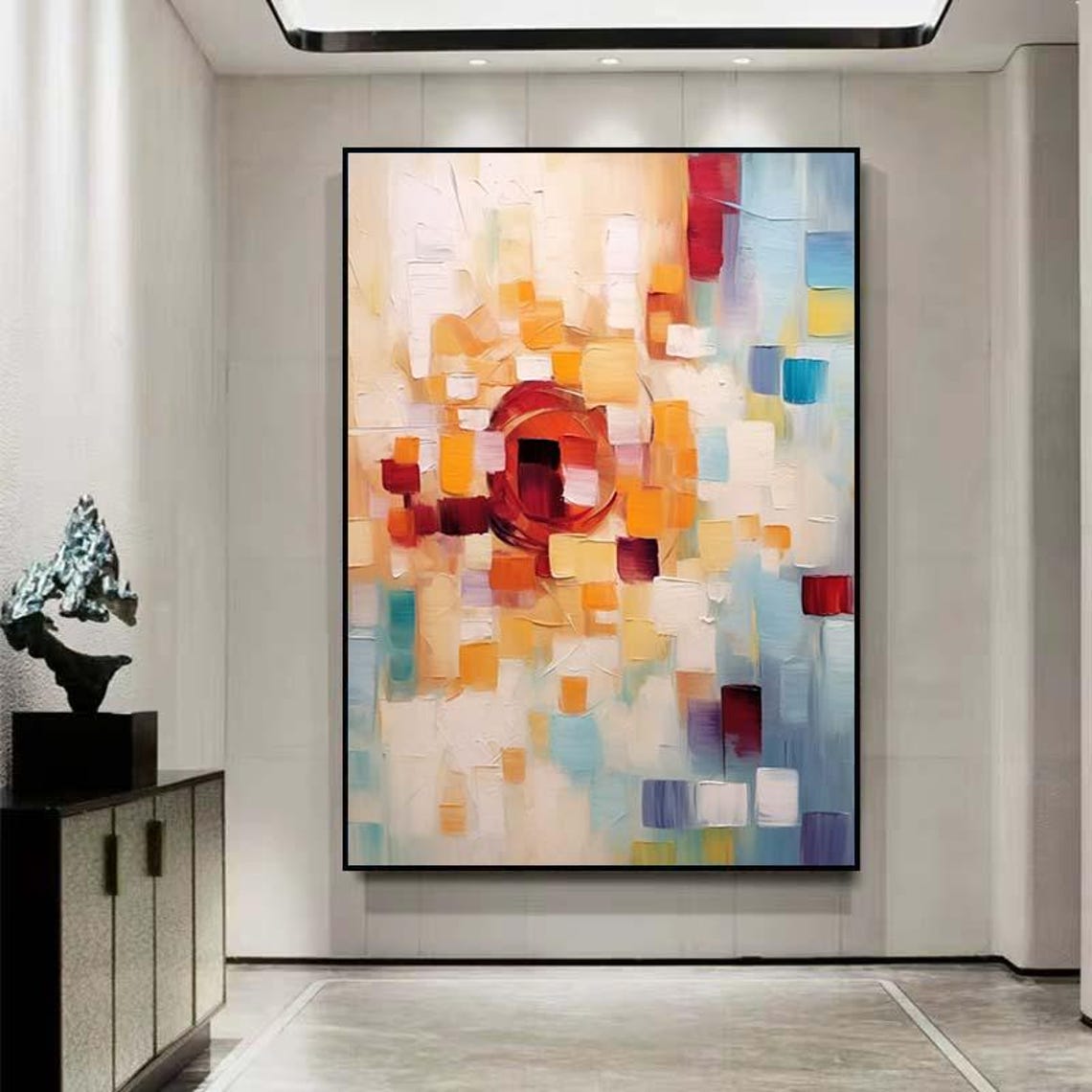 Pastel Mosaic Squares Abstract Modern Colorful 3D Textured Wall Poster - Image 2