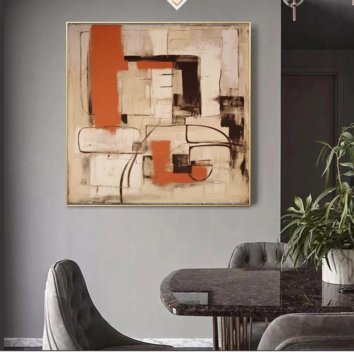 Tan Burnt Orange Geometric Line Abstract Modern Painting Poster - Image 7