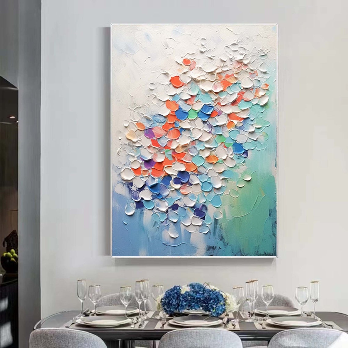 Pastel Confetti Petals Blue Abstract 3D Textured Wall Poster - Image 2