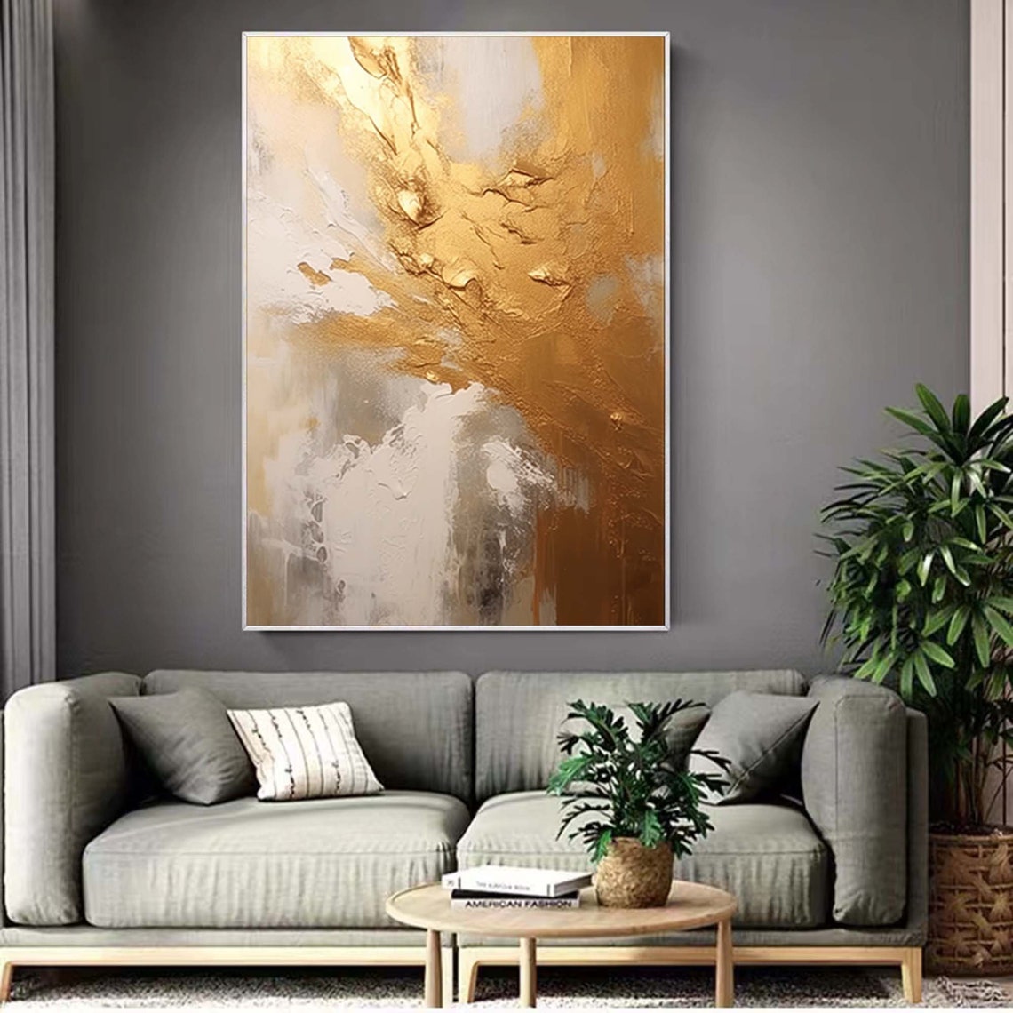 Gold and White Abstract Textured Oil Painting Vertical Luxe Poster - Image 7