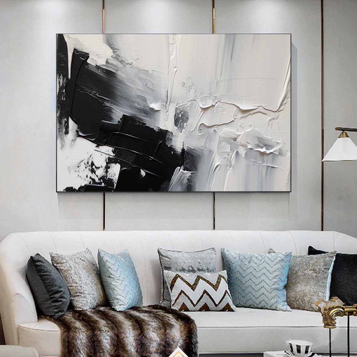 Dramatic Black And White Heavy Texture Abstract Canvas Poster - Image 3