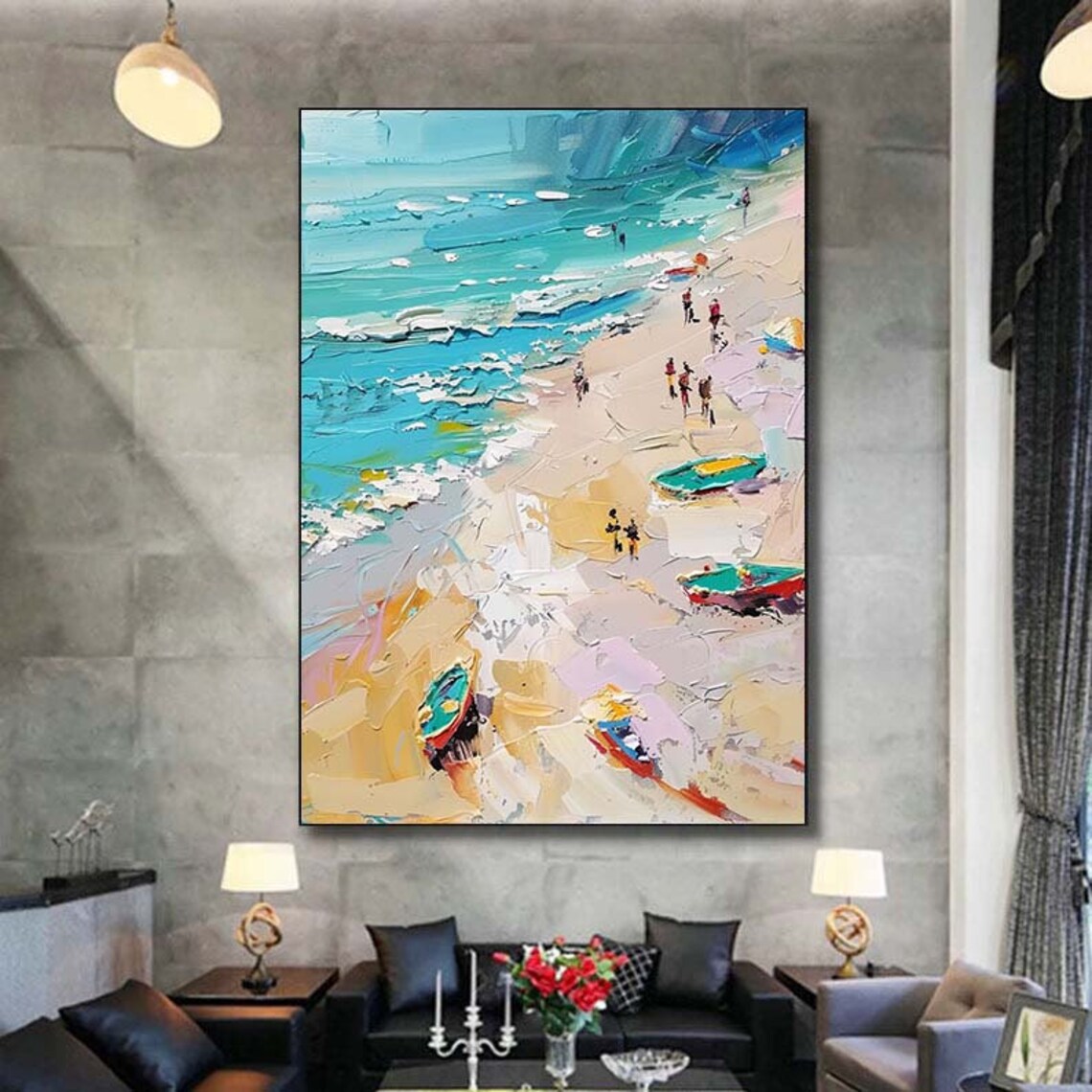 Summer Beach Turquoise Waves Golden Sand Impasto Painting Poster - Image 6