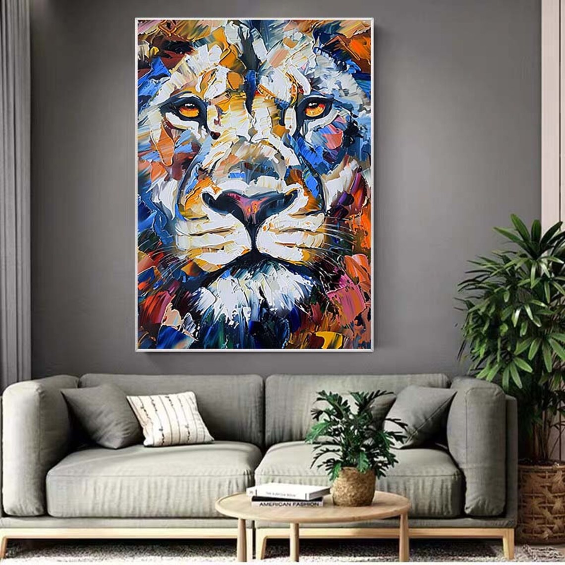 Custom Lion Oil Painting, Abstract Modern Wall Art Print - Image 2
