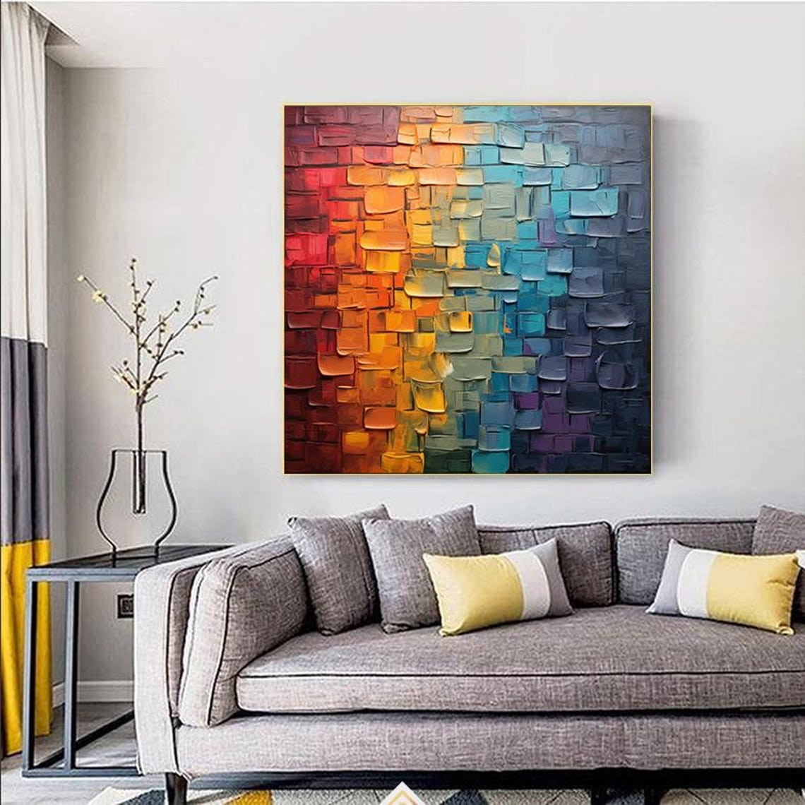 Rainbow Brick Mosaic Gradient Red Orange Blue Square Wall Poster - Image 3