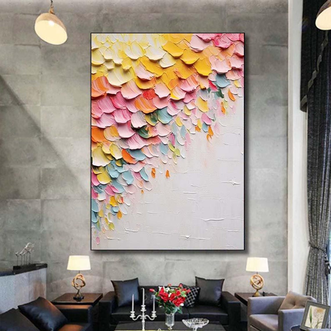 Pink Yellow Pastel Petals Abstract Falling 3D Textured Canvas Poster - Image 7