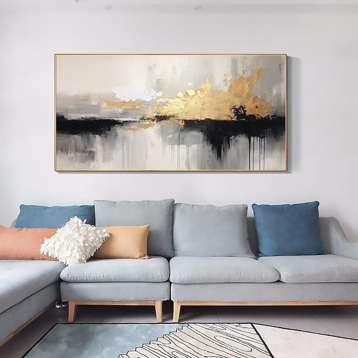 Monochrome Gold Splash Abstract Modern Art Painting Poster Extra Large - Image 6