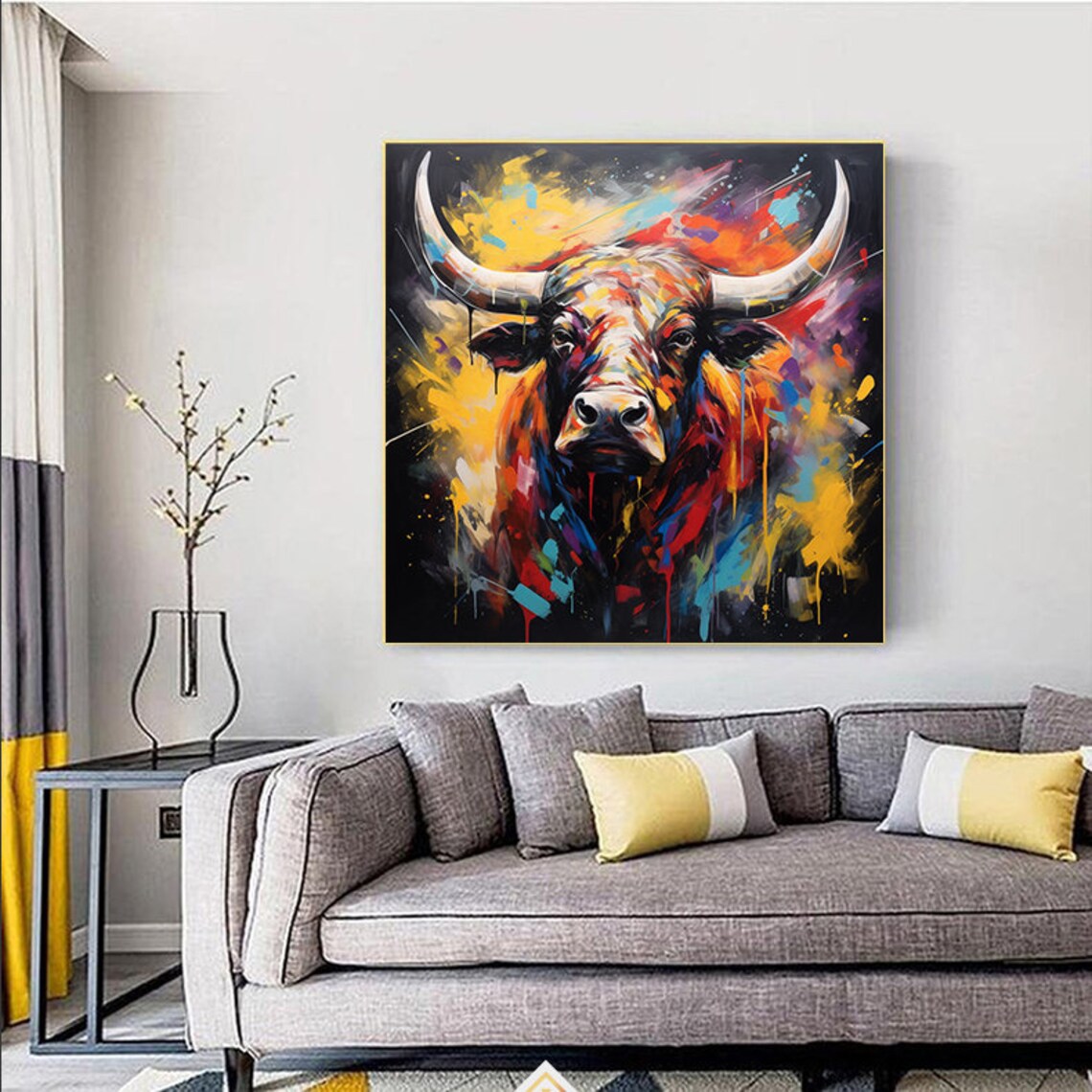 Bull Abstract Art Print, Abstract Modern Animal - Image 3