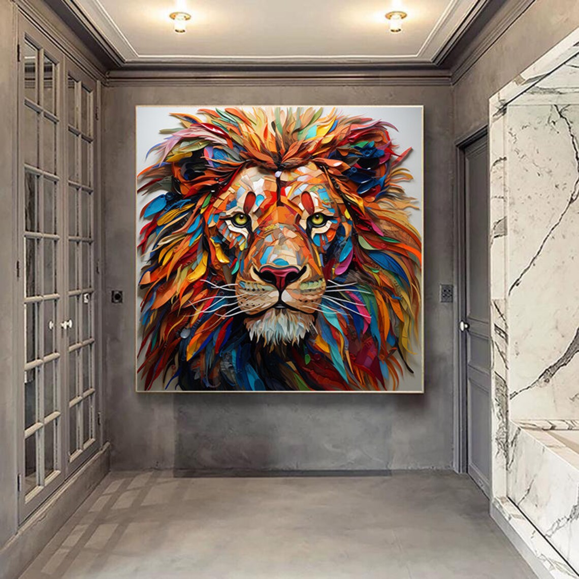 3D Lion Abstract Oil Painting Art Print for Living Room - Image 3