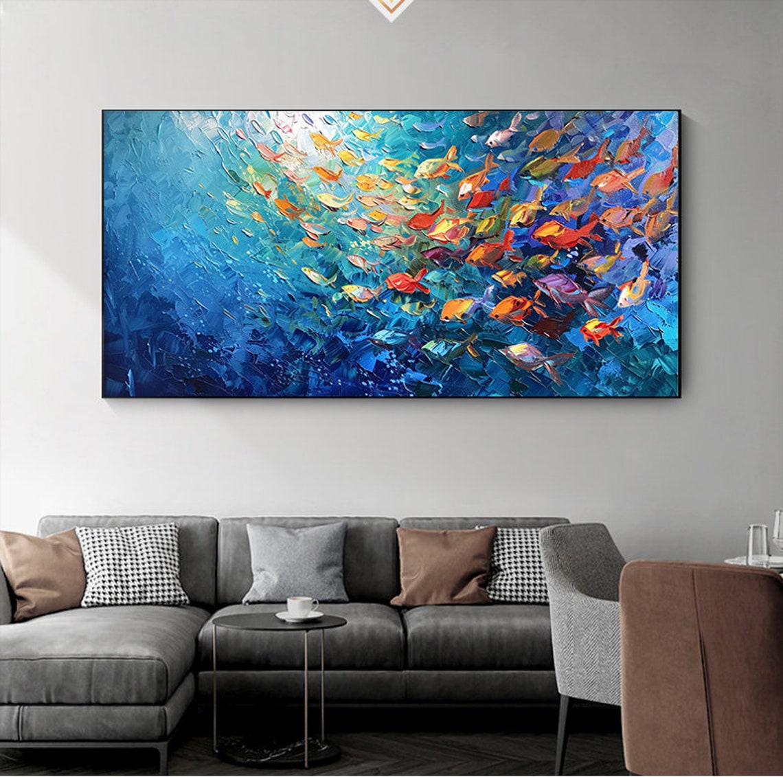 School of Colorful Fish Deep Blue Ocean Impasto Textured Wall Poster - Image 6