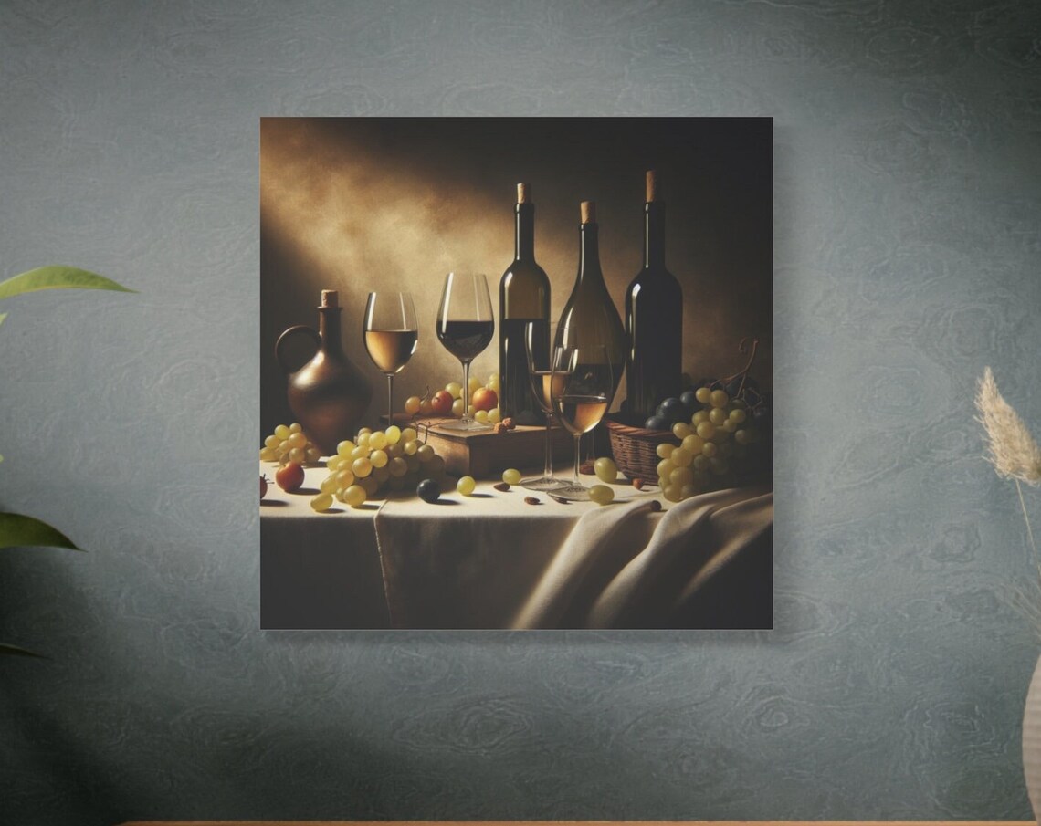 Vintage Wine Bottles Grapes Still Life Warm Candlelight Art Poster