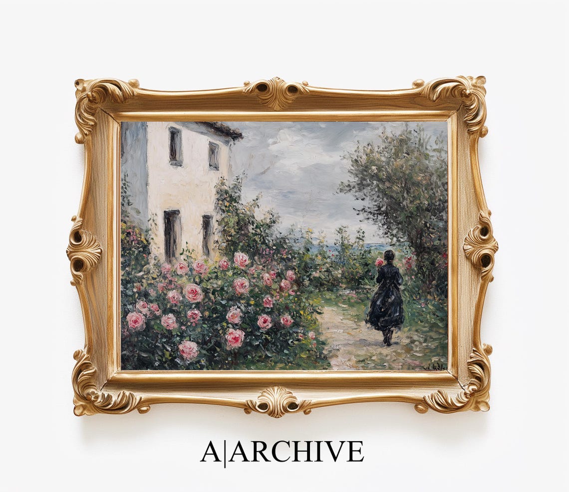 Lady Walking in the Rose Garden Vintage Impressionist Style Poster - Image 4