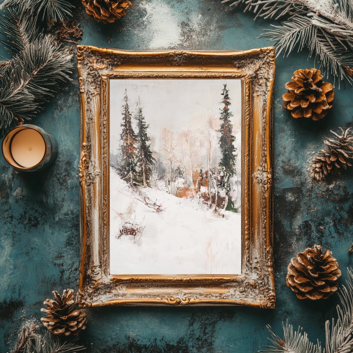 Minimalist Snowy Pine Forest Winter Landscape Neutral Wall Art - Image 3