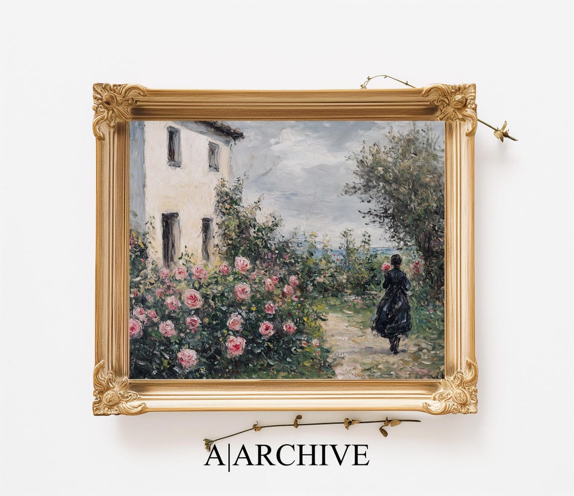 Lady Walking in the Rose Garden Vintage Impressionist Style Poster - Image 2