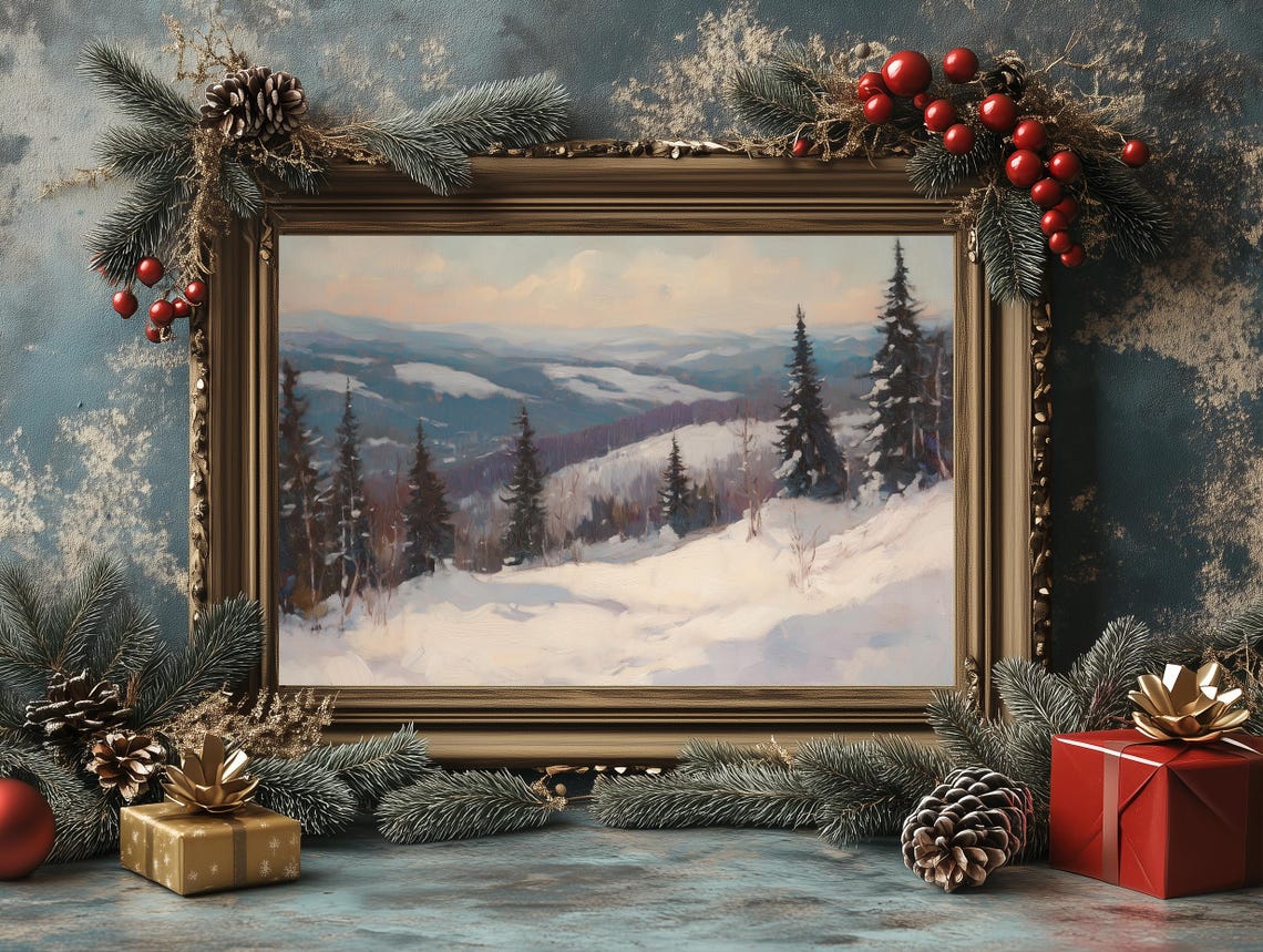 Snow Covered Mountain Valley Pine Forest Panoramic Winter View Poster - Image 3