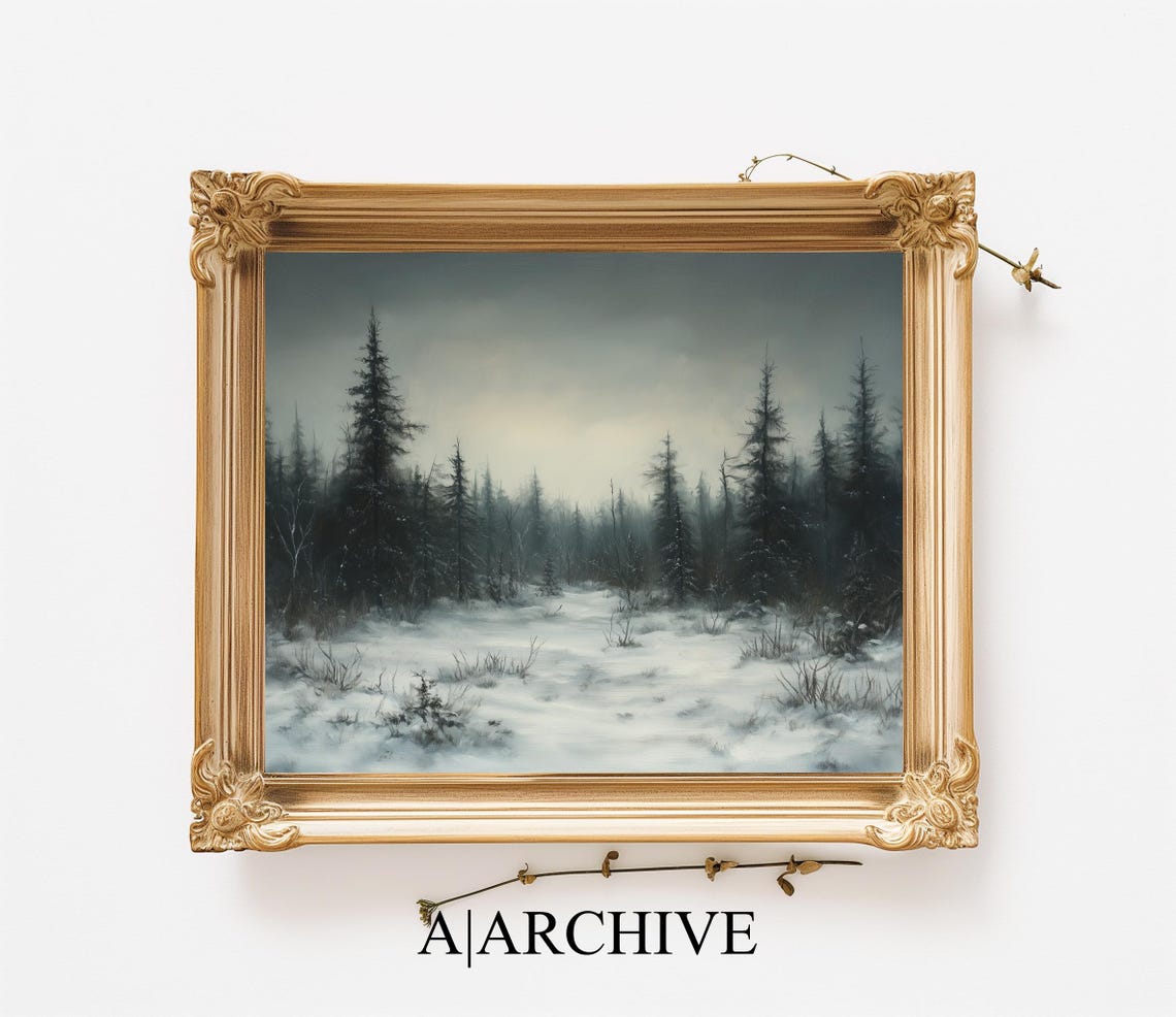 Dark Moody Pine Forest Snowy Clearing Dramatic Winter Scene Poster - Image 2