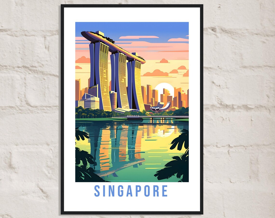 Singapore Marina Bay Sands Iconic Sunset Waterfront Scene Poster