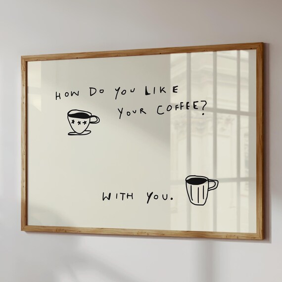 Coffee Quote Print Minimalist Kitchen Wall Art Handdrawn Poster Digital Download Horizontal
