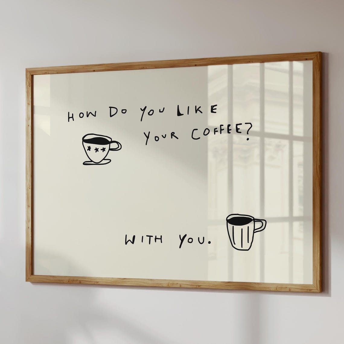 Coffee Quote Print Minimalist Kitchen Wall Art Handdrawn Poster Digital Download Horizontal