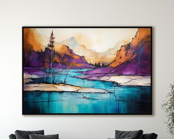 Abstract Landscape Wall Art Nature Inspired Print Bold Orange Teal Purple Poster Home Decor Modern Art Home Office Decor Focal Point