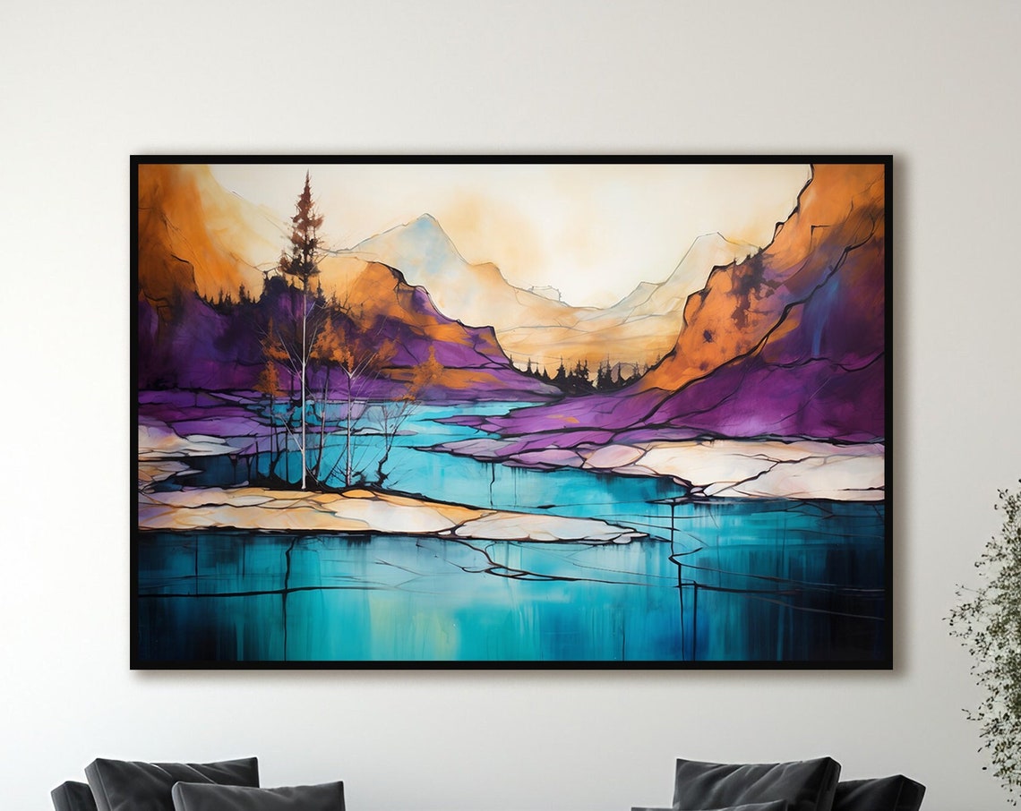 Abstract Landscape Wall Art Nature Inspired Print Bold Orange Teal Purple Poster Home Decor Modern Art Home Office Decor Focal Point