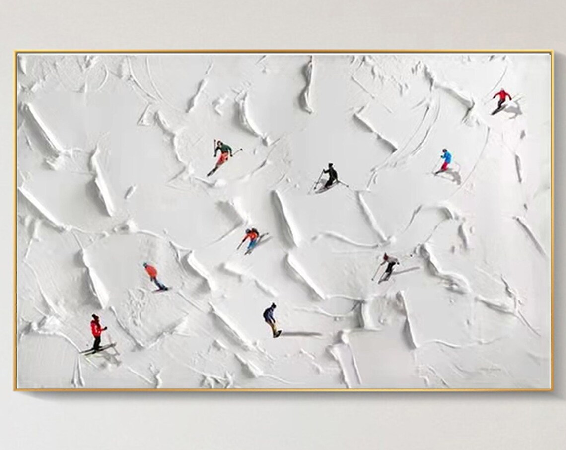 Skiing Sports Snowy Mountain Art Print, 3D Texture