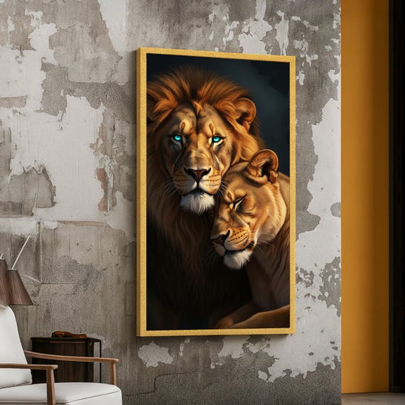 Majestic Lion Couple Poster Print, Wildlife Portrait