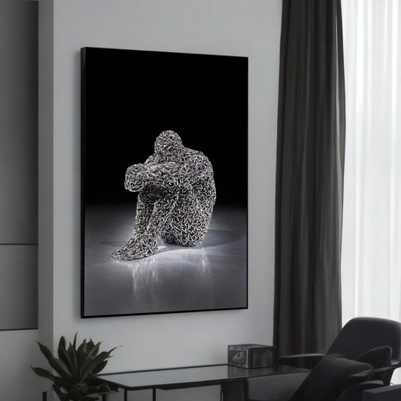 Abstract Pensive Human Sculpture Modern Canvas Painting Unique Contemporary Art For Wall Decor